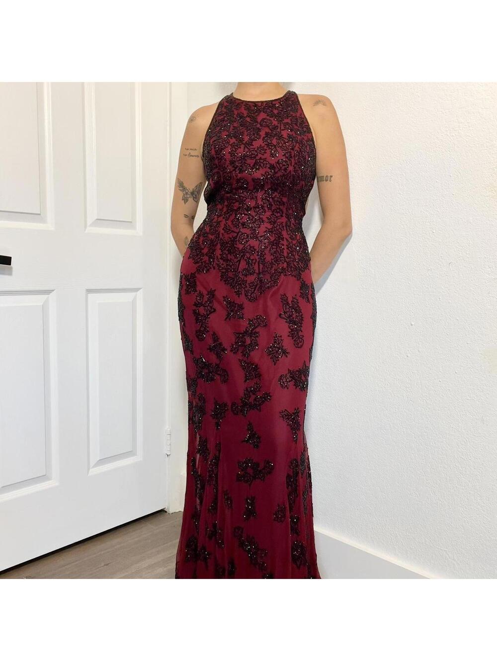 Burgundy Beaded Silk Gown